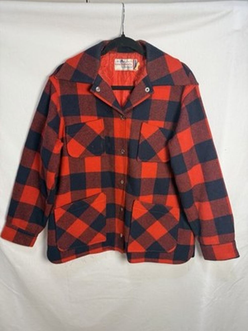 Pendleton Knockouts Vintage Wool Red Black Buffalo Plaid Chore Jacket Sz XL Read
